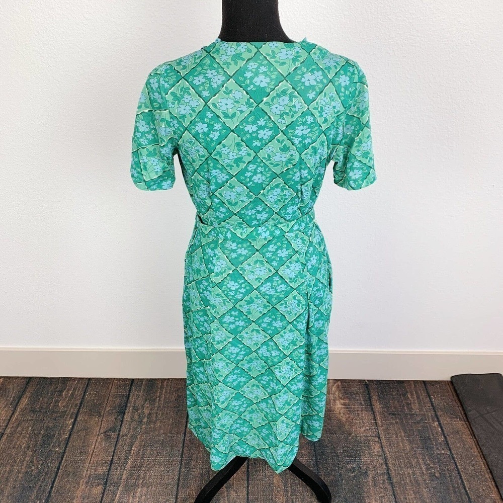 Flaws Vintage 1950s Casualmaker by Sy Frankl Green Floral Dress Bust 34 - Picture 7 of 11